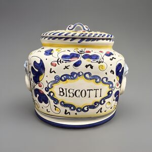 Deruta Italy Hand Painted Biscotti Large Oval Cookie Jar Canister Rooster VTG